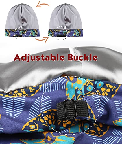Adjustable Satin Lined Sleep Cap for Dreadlocks Curly Hair Large Head-Stay On Overnight - color: Blue Green