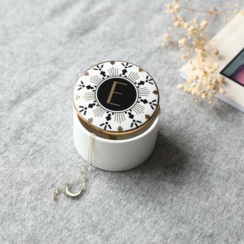 COLLECTIVE HOME - Monogram Jewelry Box, Bohemian Ceramic Trinket Box, Storage for Necklace Ring Bracelet Keys, Birthday Mother's Day Christmas Gift for Women, 3.25" x 2.5" (E) - color: E