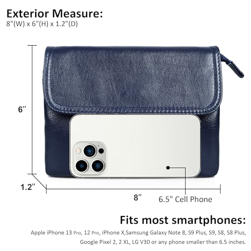 befen Genuine Leather Small Crossbody Bags for Women Cell Phone Bag Cross Body Purses,Silver Zipper - color: Medium Navy Blue