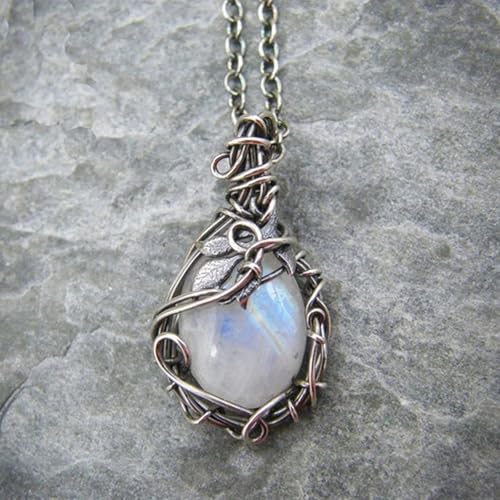 Dainty Silver Chain Moonstone Necklace, Trendy Vintage Pendant Choker for Women, Thoughtful Gift for Family and Friends