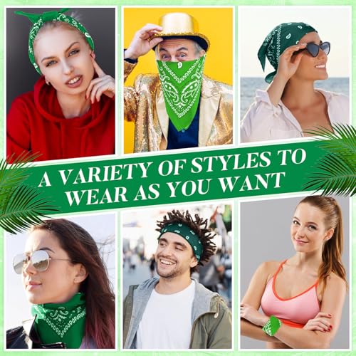 Handepo 150 Pcs Bandanas Bulk, Colorful Paisley Bandanas Unisex Head Wrap Scarf Cowboy Headband Handkerchief - color: Dark Green, Green, Light Green