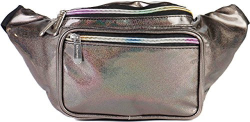 Holographic Fanny Pack Belt bag - Crossbody Waist Bag for Men or Women - Hands-Free, Waterproof Large Bumbag for Hiking, Running, and Travel (Copper Glitter) - color: Copper Glitter