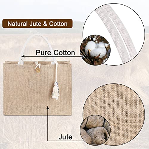 itgowisa Jute Beach Bag for Women, Burlap Beach Tote Bag with Tassel Pocket, Summer Gift for Vacation, Pool, Cruise & Grocery | Jute material - color: Plaid Tassel