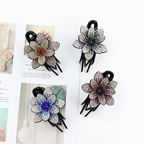 inSowni 4 Pack Luxury Fancy Decorative Glitter Sparkly Crystals Rhinestones Big Flower Hair Claws Clips Barrettes Hairpins Clamps Korean Hair Accessories for Women Girls Thick Long Hair - color: 4pcs Set C