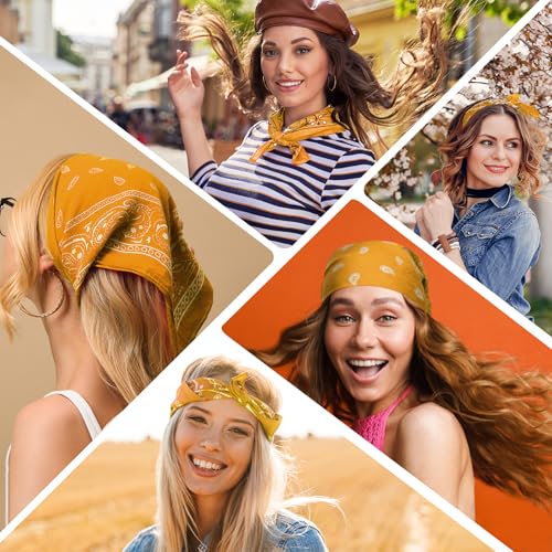 PLULON Bandanas for Men Women 4/12/24/30 Pack, Paisley Pattern Bandana Bulk Headbands Handkerchief Face Mask 100% Polyester - color: Golden Yellow