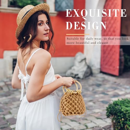 Sweetude Mini Clutch Tote Handbag 2 Pairs Rattan Earrings for Women Crossbody Bag Bohemian Woven Clutch Bucket Handbag - style: Style
