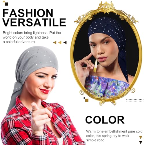 Geyoga 6 Pack Rhinestone Head Scarf for Women, Sequin Pre Tied Head Wraps, Stretchy Turban Cap for Hair Loss & Daily Wear(Sequin Style) - style: Sequin Style