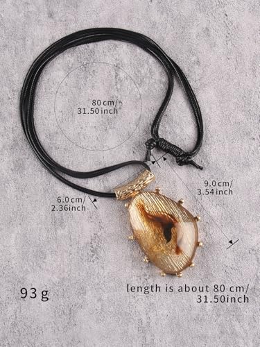 GelConnie Long Necklaces for Women Boho Large Pendant Necklace Casual Bohemian Brown Leather Choker Sweater Circle Statement Stone Necklace - style: Brown Stone Necklace
