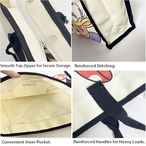 Cute Canvas Tote Bag with Zipper & Inner Pocket, Reusable Gift Bag for Women, Large Work Beach Travel Tote - color: M1