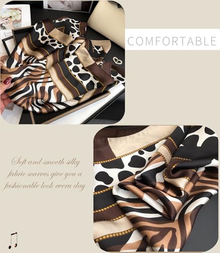 CHUNG Women's Scarf Hair Bandanas Square 27.5" Satin Wrap Fashion Pattern Scarves Emulation Silk Handbag Ribbons Necktie - color: Brown Leopard-103#