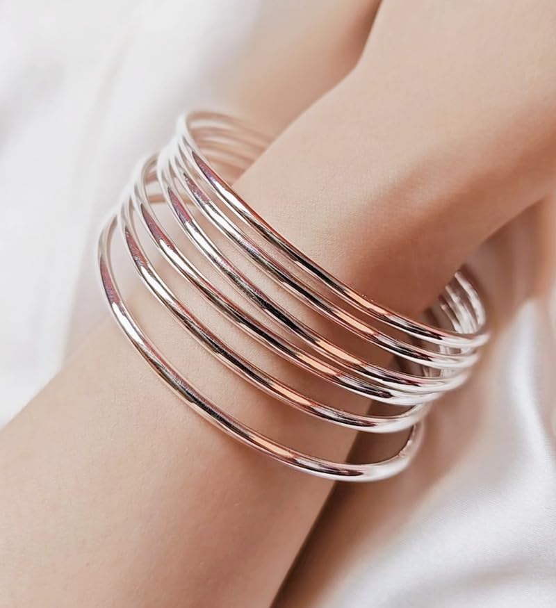 Sterling Silver Bangle Bracelets for Women,Fashion Jewelry Simple Adjustable 925 Silver Cuff Bangles for Women Mom Wife Valentine Mothers Day Gift - color: Silver-A2