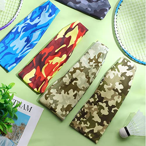 18 Pcs Sports Sweatbands for Men Women Camo Headbands Workout Non Slip Headbands Breathable Head Band Fitness Stretchy Unisex Hairband for Yoga Running Cycling Ball - color: Camouflage
