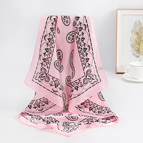 AWAYTR 27.5” Silk Satin Square Head Scarf - 4PCS Satin Head Scarves for Women Hair Kerchief Bandanas Sleeping Head Wraps - color: Cashew (Rose+pink+black+white)