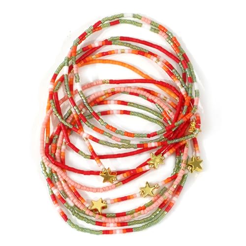 Dainty Gold Beaded Star Bracelets Stack for Women,Handmade Boho Colorful Beads Bracelet Fashion Prom Holiday Jewelry Gift Friendship Family - color: Christmas-2