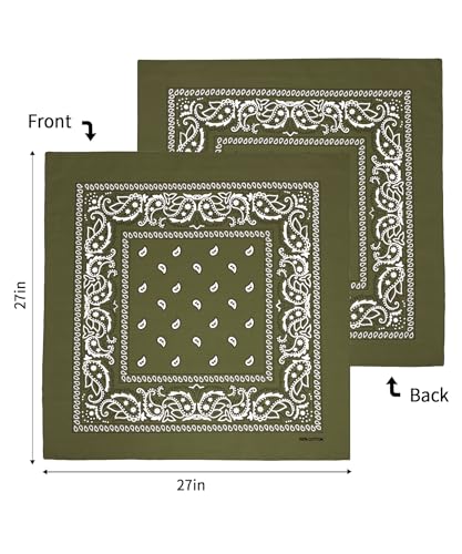 Bycc Bynn Large 27" x 27" 100% Cotton Bandanas - Set of 4 - color: Navy+white+red+army Green