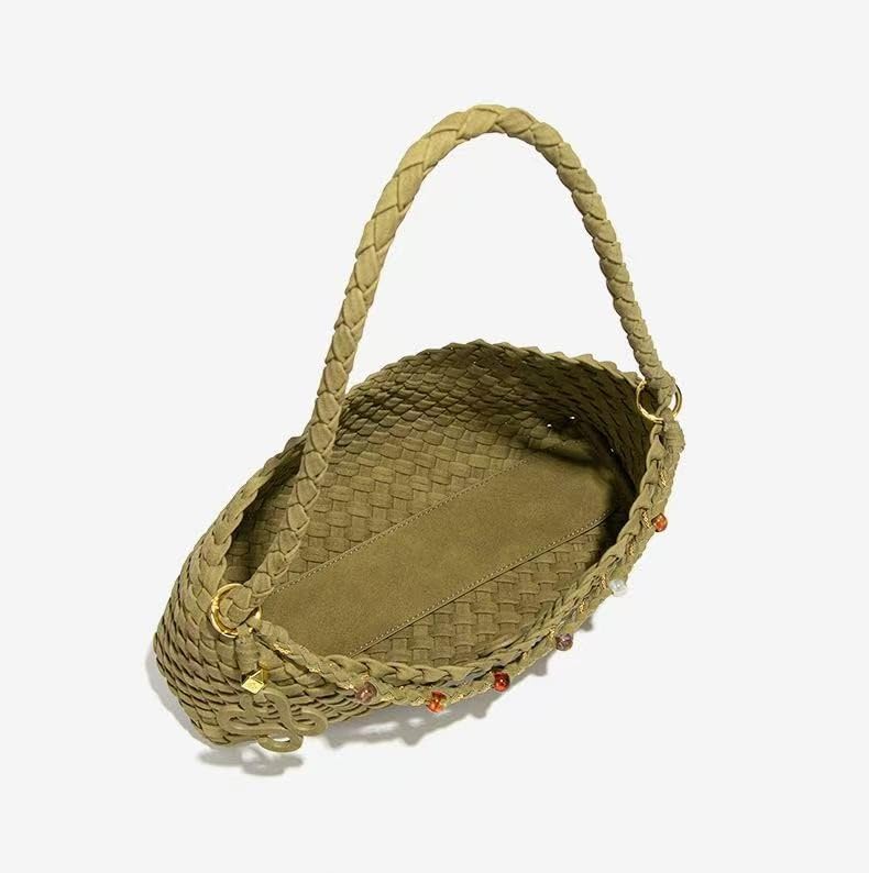 Premium Woven Shoulder crossboby Bag for Women, Slouchy Hobo Handbag with Braided Strap and Matching Zipper Pouch - color: Green