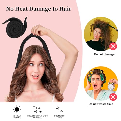 Flylipu Heatless Curling Rod Headband, Upgraded 60" Extra Long Soft Hair Curlers to Sleep In, No Heat Curls for Girls Long Hair Medium Hair (Black) - color: Black