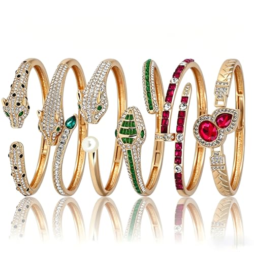 6PCS Gold Designer Classic Bangle Bracelet Set for Women, 18K Gold Plated with AAA Cubic Zirconia, Ideal Gift for Birthday Christmas Valentine's Day Mother's Day - color: Classic Style - Animal Element