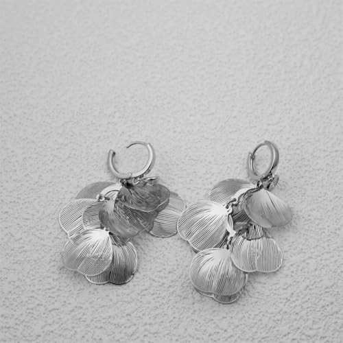 Boho Flower Layered Floral Leaf Drop Dangle Earring For Women,Metal CZ Gold Lightweight Flower Bohemian Gold Petal Exaggerated Jewelry Earrings For Women Brides Party Prom Wedding - color: White Gold