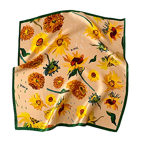 Aufeel Women's 100% Pure Mulberry Silk Small Square Scarf - Neckerchief Women - Silk Headscarf - 21" x 21" - color: Daisy