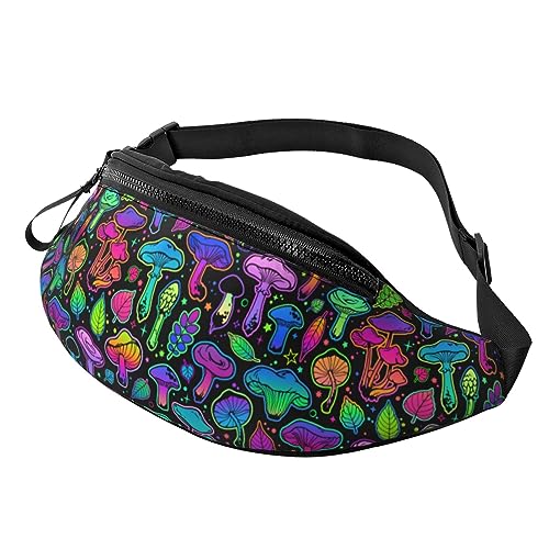 Mushrooms Bright Psychedelic Colors Fashion Casual Fanny Pack Waist Bag Men Women Adjustable Belt Waist Bag For Travel Hiking Cycling Running Festival Carnival - color: Black13