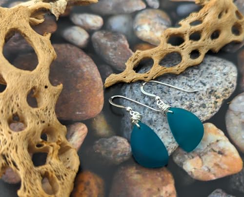 Popular Recycled Sea Glass Earrings on Sterling Silver Hooks - color: Ocean 2