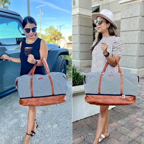 IBFUN Weekender Bags for Women, 21" Weekender Travel Bag, Travel Duffle Bag with Shoe Compartment Carry on Overnight Duffel Bag for Weekend Travel Business Trip, 3PCS - color: A1-Black Strip