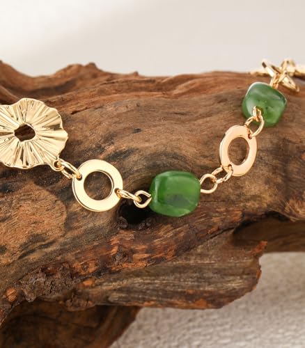 Long Gold Necklaces for Women Dainty Natural Stone Beaded Gold Necklace Mothers Day Gifts Boho Gold Costume Jewelry for Women - color: Jade Green