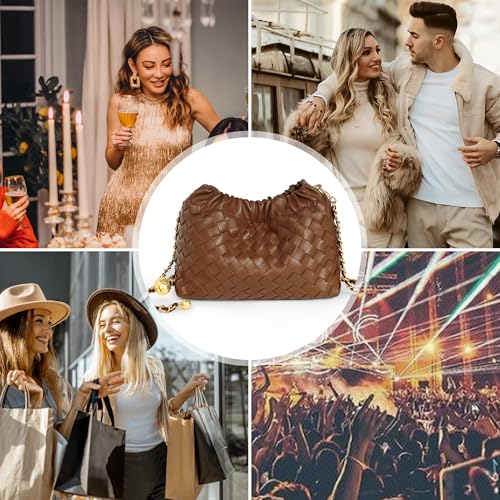 Joryin Woven Women's Crossbody Bag & Evening Purse, Trendy Dumpling Clutch & Hobo Cloud Shoulder Bag Trendy Dumpling Clutch - color: Woven Leather-brown