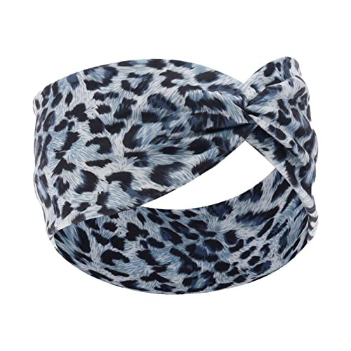Woration Headband Yoga Leopard Print Cross Wide Elastic Headwear Head Wrap Hairband Twist Turban Knot Headpiece Hair Accessories for Women, Girls - Light Blue - color: Leopard A