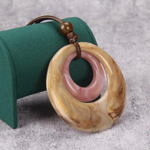 GelConnie Leather Necklace for Women Round Wooden Pendant Long Leather Choker Vintage Sweater Necklace Gold Chunky Boho Necklaces for Women - style: Brown Stone Necklace