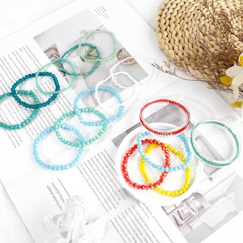 60pcs Crystal Beaded Bracelet Bulk for Women Colorful Beaded Bracelet Boho Multi Layer Stacking Bracelets Stretchy Strand Shiny Crystal Bead Bracelets