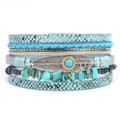 Long tiantian Boho Leather Wrap Bracelets Western Bracelets for Women Stackable Starfish Crystal Pearl Turquoise Leather Bracelet With Clasp Jewelry Gifts Boho Dresses - color: A4:GREEN Bracelet