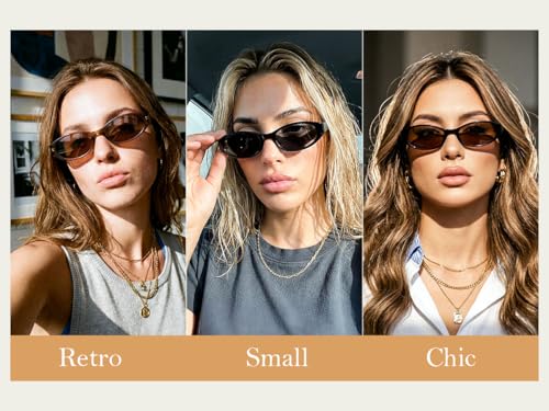 FEISEDY Retro Oval Womens Sunglasses, Trendy Cat Eye Skinny Chic Narrow Y2K 90s Small Sunnies B9177 - color: Brown Frame - Brown