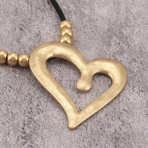 GelConnie Leather Necklaces Turquoise Long Boho Necklaces for Women Brown Chunky Circle Pendant Chocker Necklace Gold Sweater Necklace - style: Boho Leather Heart Necklace