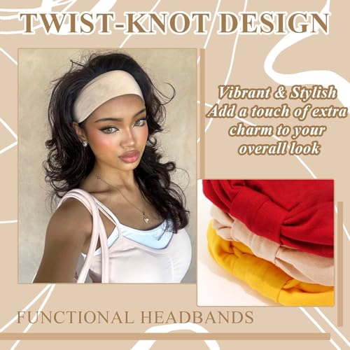 Head Bands For Women's Hair Band Wide Headband Red Yellow Khaki Head Wraps Non Slip Turban Knotted Sweatband Stretchy Headband For Women Girls Fashion Hair Accessories 3 Pcs - color: Style 151