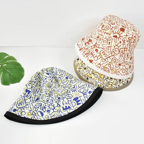 Women's Summer Sun Hat - Reversible Design with Striped Lining Adjustable Brim for Travel and Outings Cap - color: Printed-beige