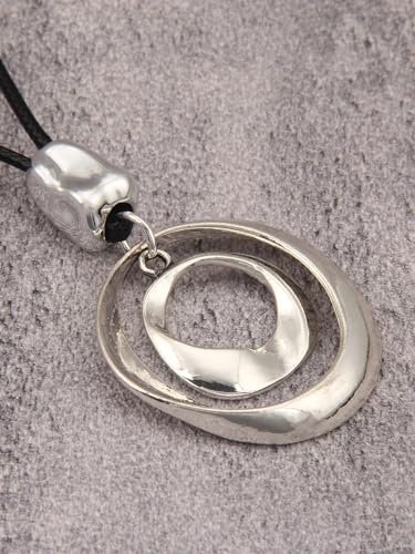 GelConnie Leather Necklace for Women Round Wooden Pendant Long Leather Choker Vintage Sweater Necklace Gold Chunky Boho Necklaces for Women - style: Boho Silver Necklace