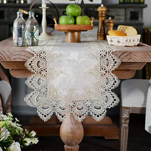 ARTABLE Lace Table Runner Macrame Farmhouse Boho Christmas Rustic Embroidered Dresser Scarf Oblong for Wedding Shower Kitchen Outdoor Party Decor (Stone Grey, 16 x 70 Inch) - color: Stone Grey, size: 16 x 70 Inch