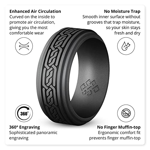 Knot Theory Silicone Ring for Men - Trinity, Claddagh, Celtic Engraving - 8mm Bandwidth Breathable Comfort Fit - color: Cosmic Purple Celtic, size: Size 11 ~ 11.5