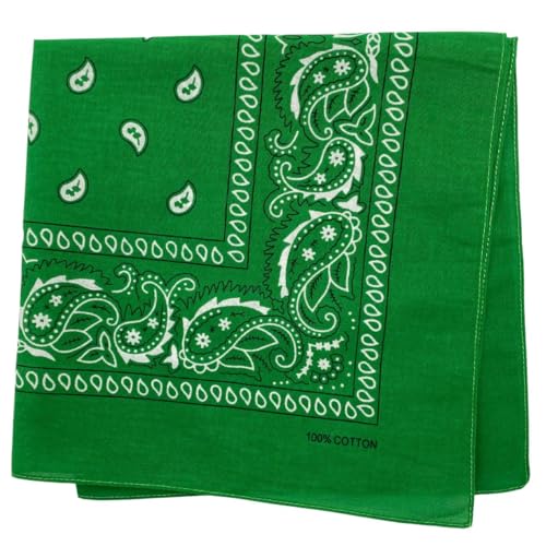 MDSTYLE 100% Cotton Bandana for Men & Women 22" x 22" Paisley Pattern Handkerchief Headband Scarf - color: Green