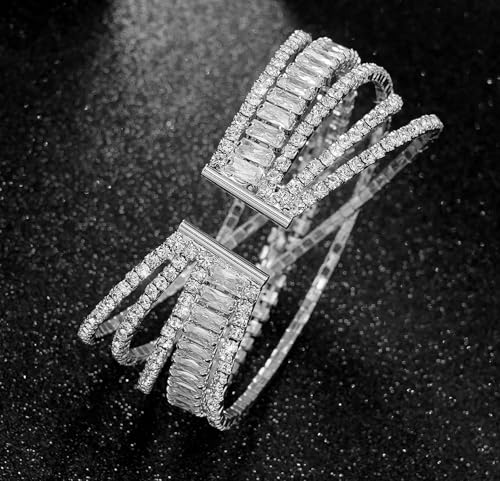 Rhinestone Bracelet for Women MultiLayer Crystal Cuff Bracelet Strand Layered Bracelet - color: Silver 4