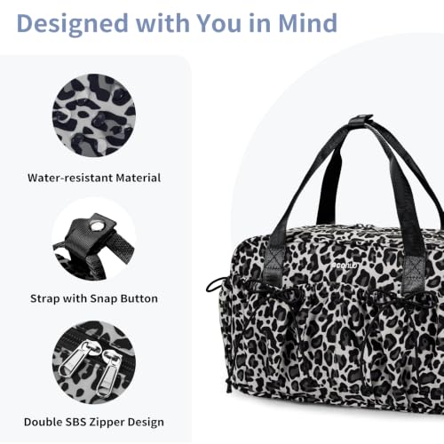 ECOHUB Small Gym Bag for Women, Mini Gym Duffle Bag with Wet Compartment, Bowknot Sports Bag, Cute Gym Tote Bag Dance Yoga Workout Travel Bags Gray Leopard Print - color: Gray Leopard Print
