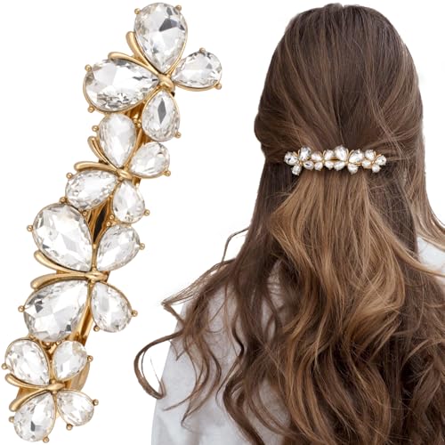 Joez Wonderful Rhinestone Hair Clips, Bridal Hair Accessories for Women, Sparkly Crystal Hair Pins, Fancy Hair Barrettes for Wedding, Bride, Long Hair (White Butterfly, 1 Pcs) - color: Butterfly White
