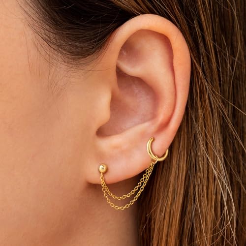 Freekiss Gold Chain Studs Earrings for Women Trendy: Hypoallergenic 14K Gold Plated Dangle Earrings Dainty Small Long Chain Earring Set Fashion Gold Jewelry for Women - style: ball chain earrings-gd