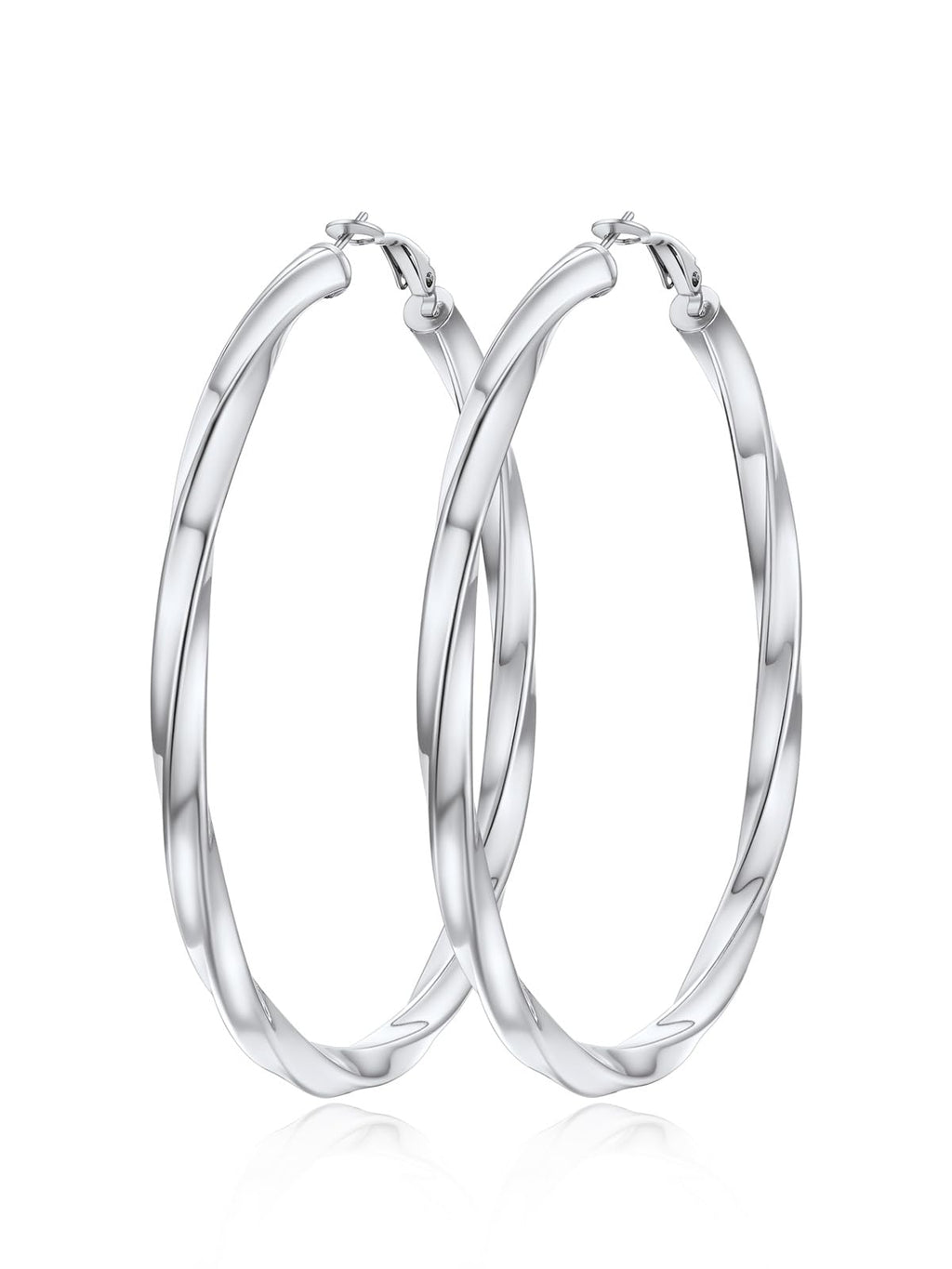 FindChic Twisted Hoop Earrings for Women, Silver/Black/14K Gold Plated Hypoallergenic Hollow Tube Rounded Loop Earrings, 30mm/40mm/60mm/80mm Hoops with Custom Name Options and Gift Box - color: b.Silver, size: 80MM