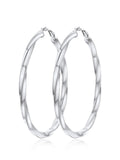 FindChic Twisted Hoop Earrings for Women, Silver/Black/14K Gold Plated Hypoallergenic Hollow Tube Rounded Loop Earrings, 30mm/40mm/60mm/80mm Hoops with Custom Name Options and Gift Box - color: b.Silver, size: 80MM