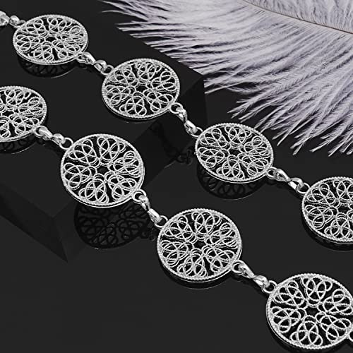 Long Tassel Waist Chain Belt for Women, Adjustable Metal Body Belly Belt Chain for Dress - color: Silver Round, size: L: (Fit Waist 51.2in)