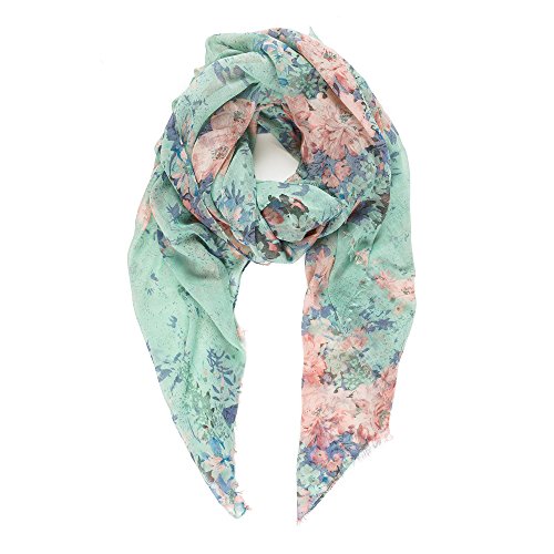 MELIFLUOS DESIGNED IN SPAIN Scarf for Women Lightweight Floral Flower Scarves for Summer Fall Shawl Wrap - color: Barcelona Collection 1 - Green Floral