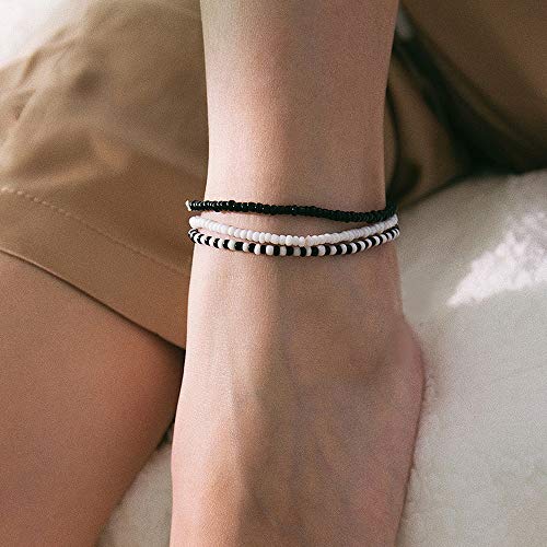 XIJIN 8Pcs Handmade Beaded Anklets for Women Boho Colorful Beads Ankle Bracelets Adjustable Foot Anklet Set - color: F